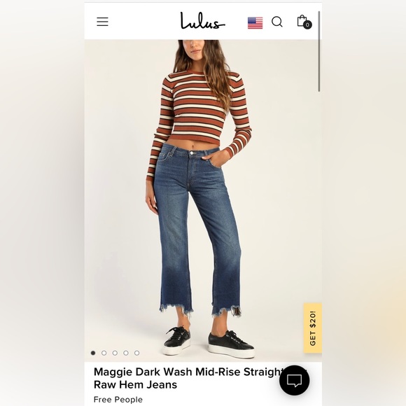 Dark Wash Mid-Rise Straight-Leg Raw Hem Jeans - 32 - We The Free - Picture 1 of 2